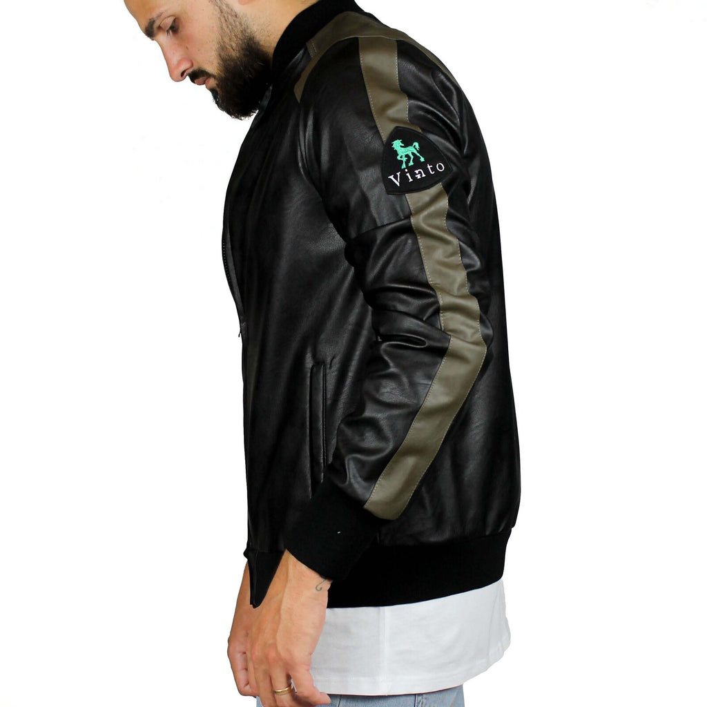 Bomber in pelle ecologica nero e fango 2