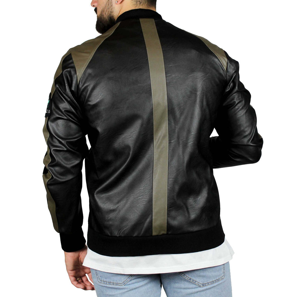 Bomber in pelle ecologica nero e fango 3