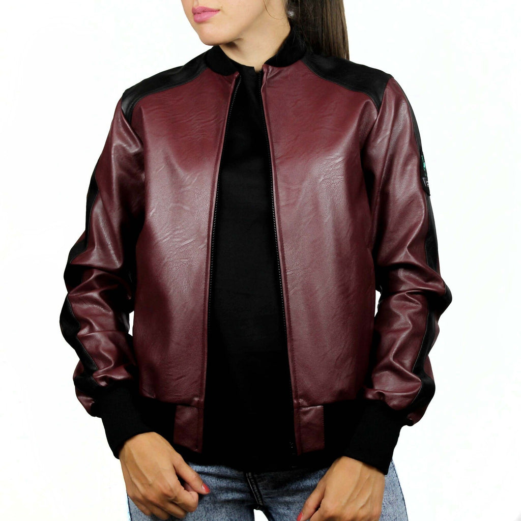 Bomber in pelle ecologica prugna e nero 1