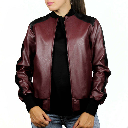 Bomber in pelle ecologica prugna e nero 1