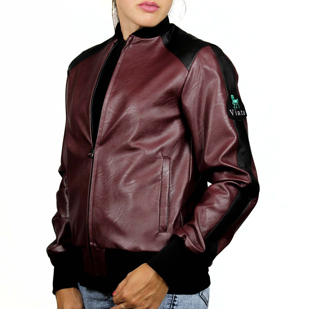 Bomber in pelle ecologica prugna e nero 2
