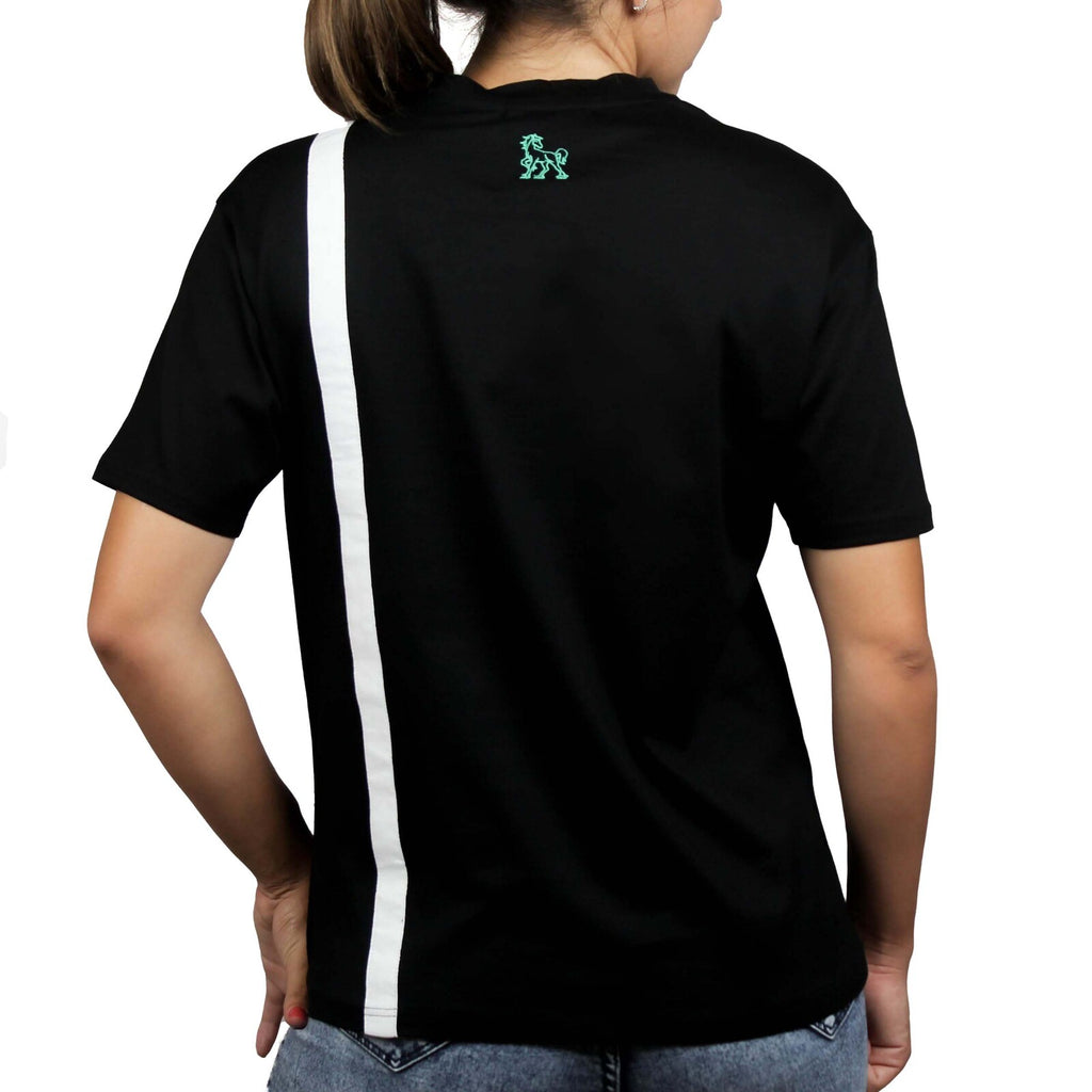 T-shirt nera inserti lino bianchi fronte retro 3