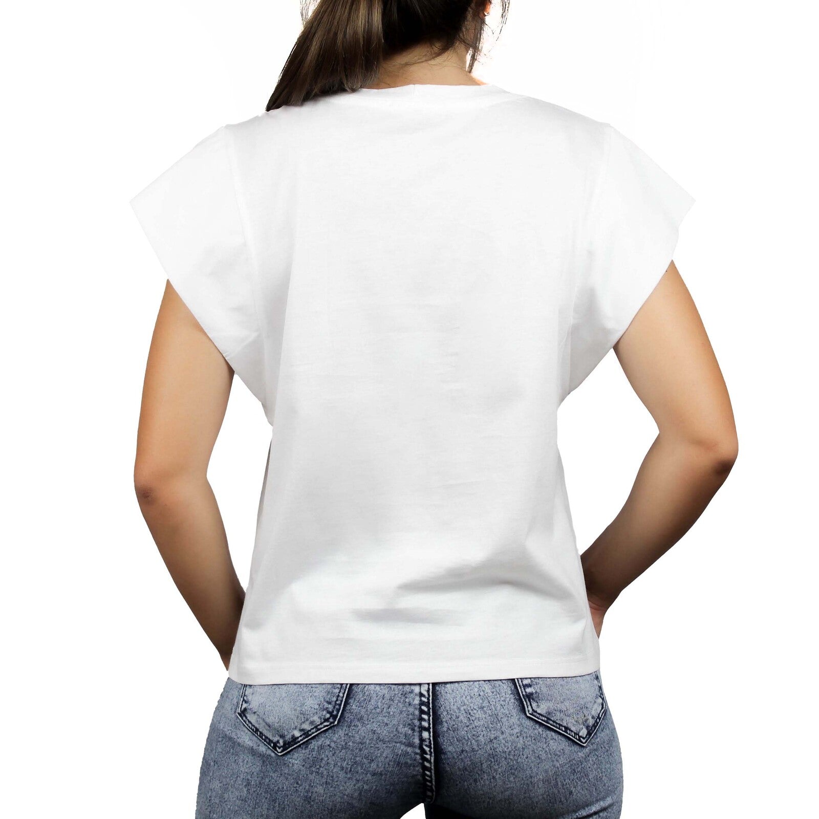 T-shirt bianca giromanica logo ricamato 3