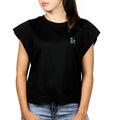 T-shirt nera giromanica con logo ricamato 1
