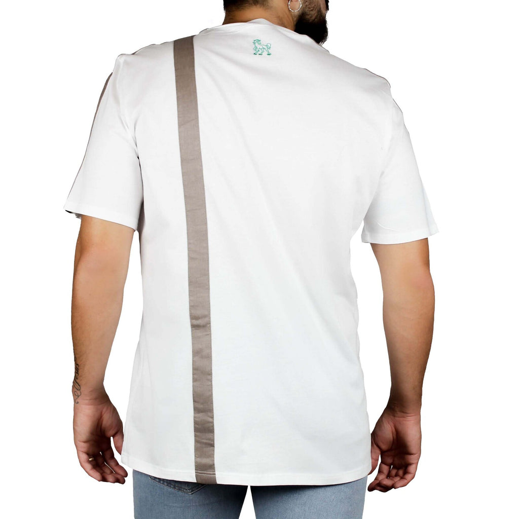 T-shirt bianca inserti lino tortora spalle e fronte retro 3