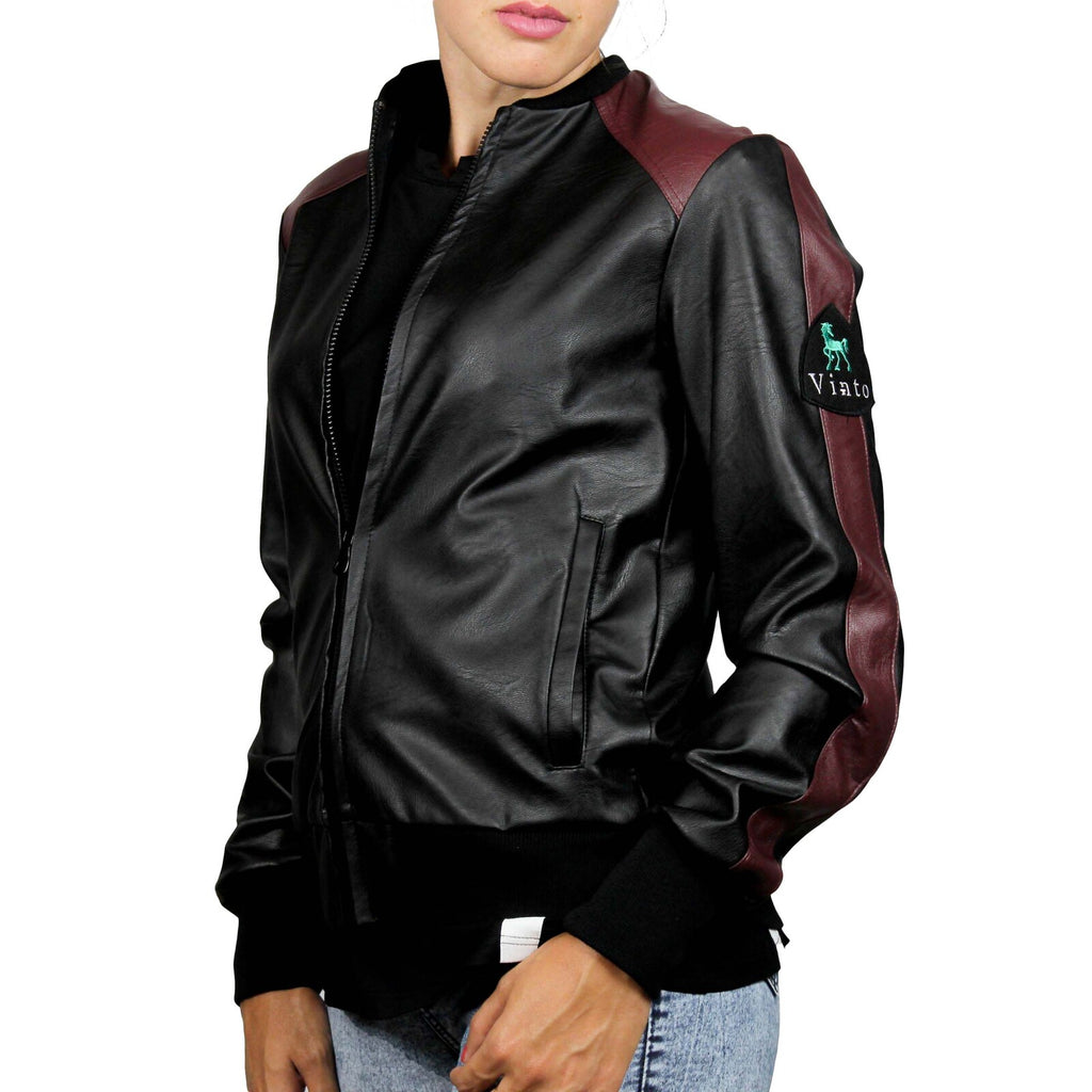 Bomber in pelle ecologica nero e prugna 2