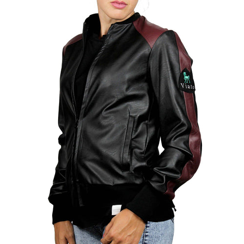 Bomber in pelle ecologica nero e prugna 2