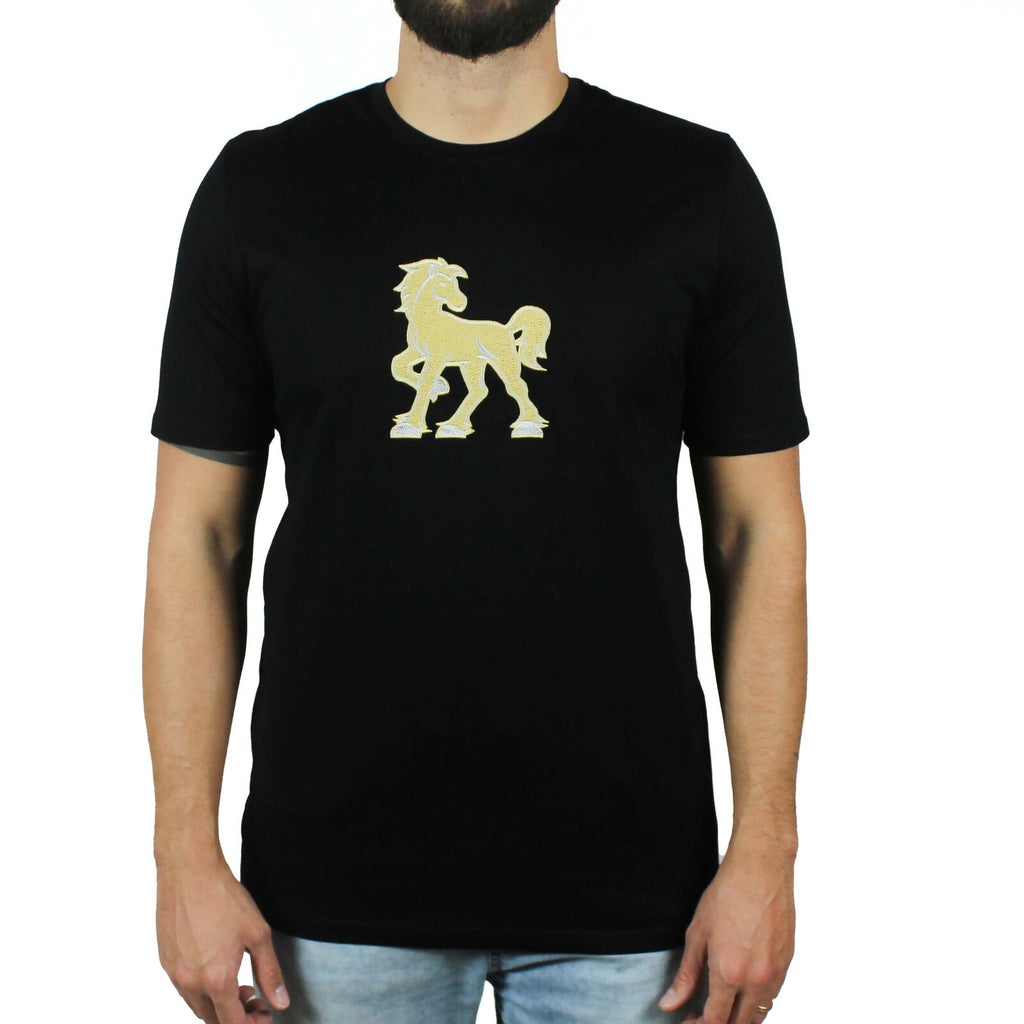 T-shirt nera con ricamo Vinto oro 2