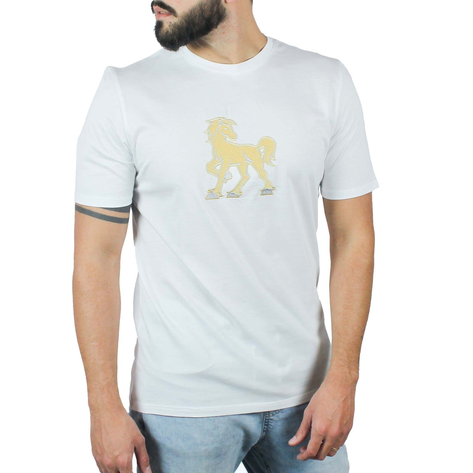 T-shirt bianca con ricamo Vinto oro 1