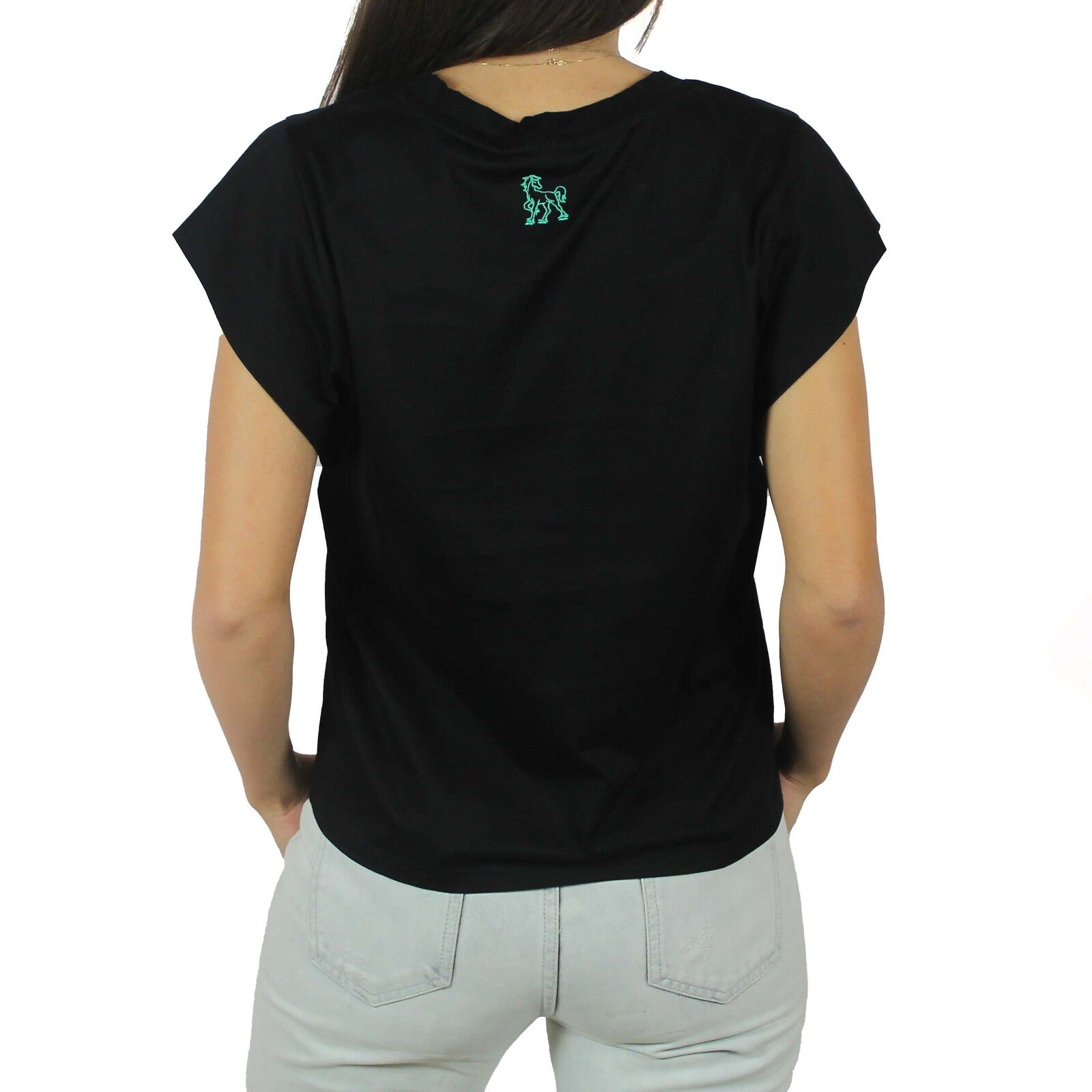 T-shirt giromanica nera con ricamo Vinto oro 4