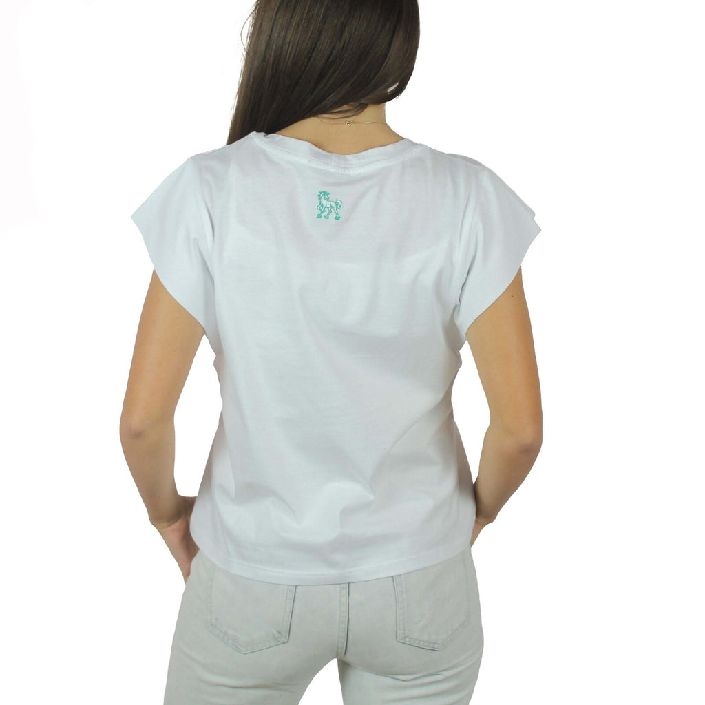 T-shirt giromanica bianca con ricamo Vinto oro 4