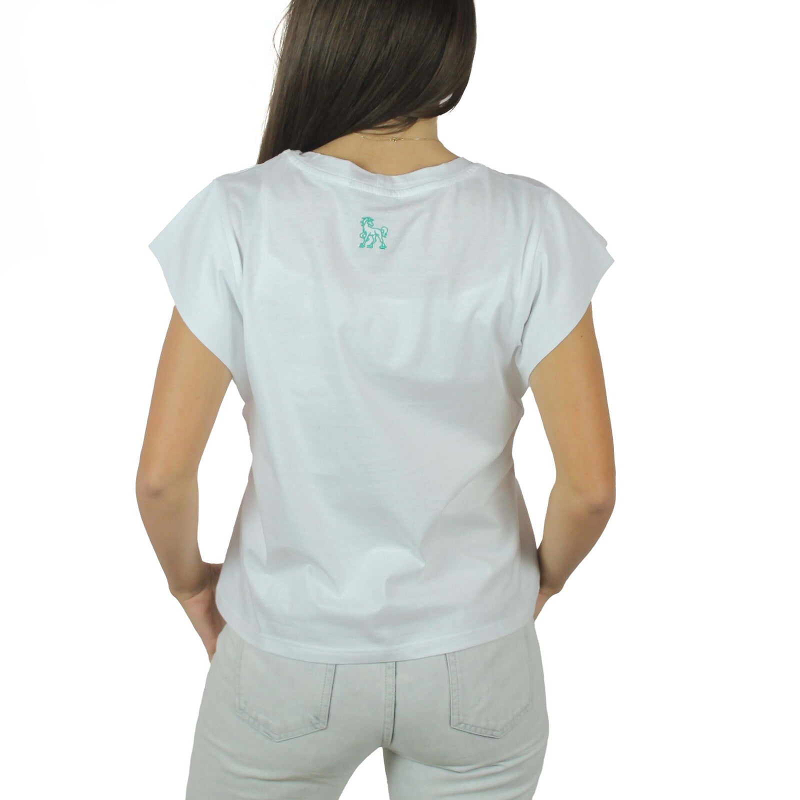 T-shirt giromanica bianca con ricamo Vinto oro 4