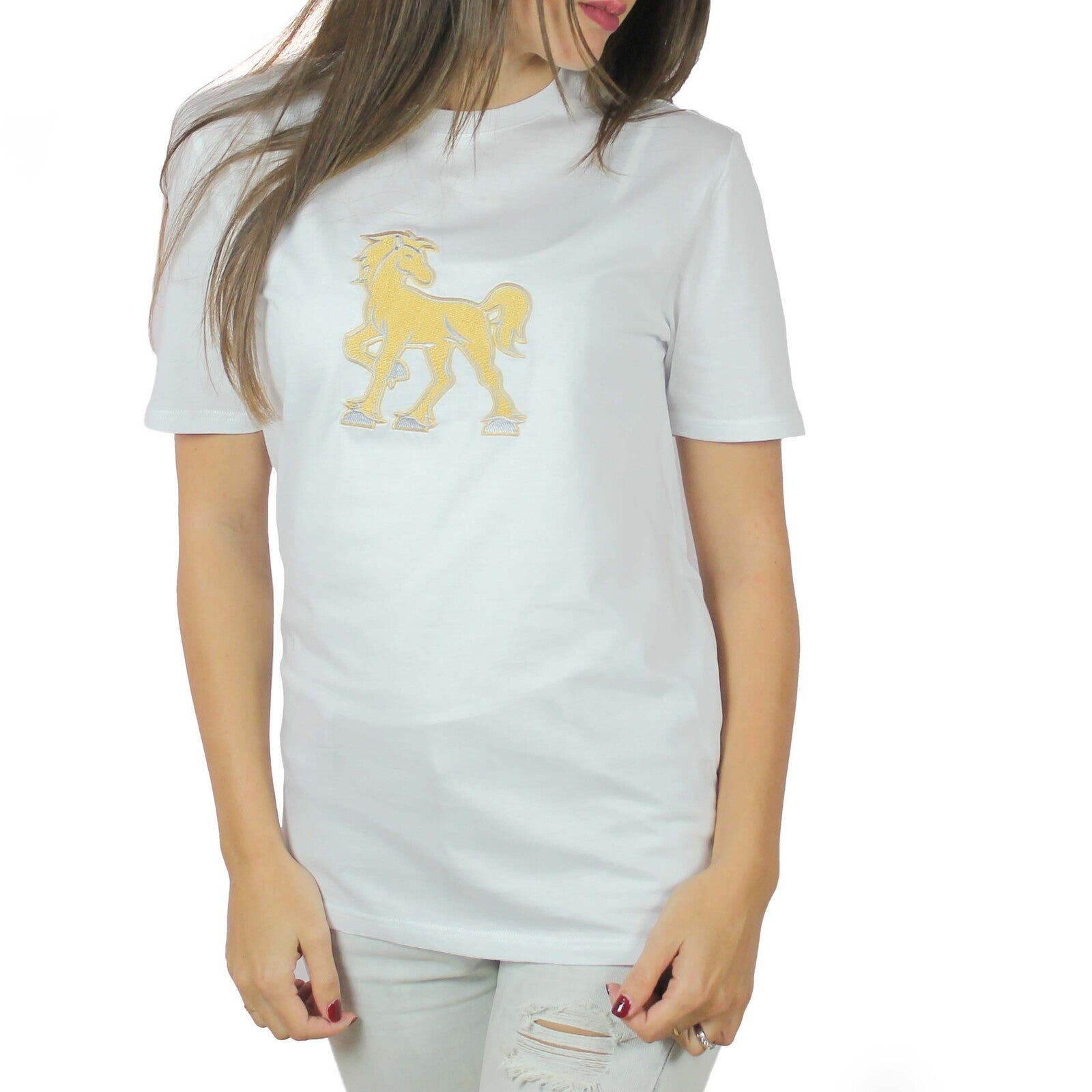 T-shirt bianca con ricamo Vinto oro 1