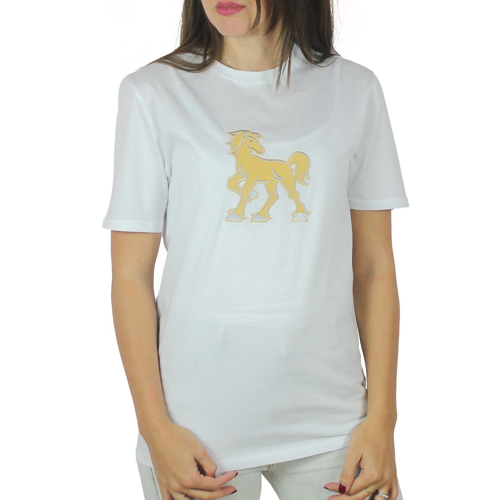 T-shirt bianca con ricamo Vinto oro 2